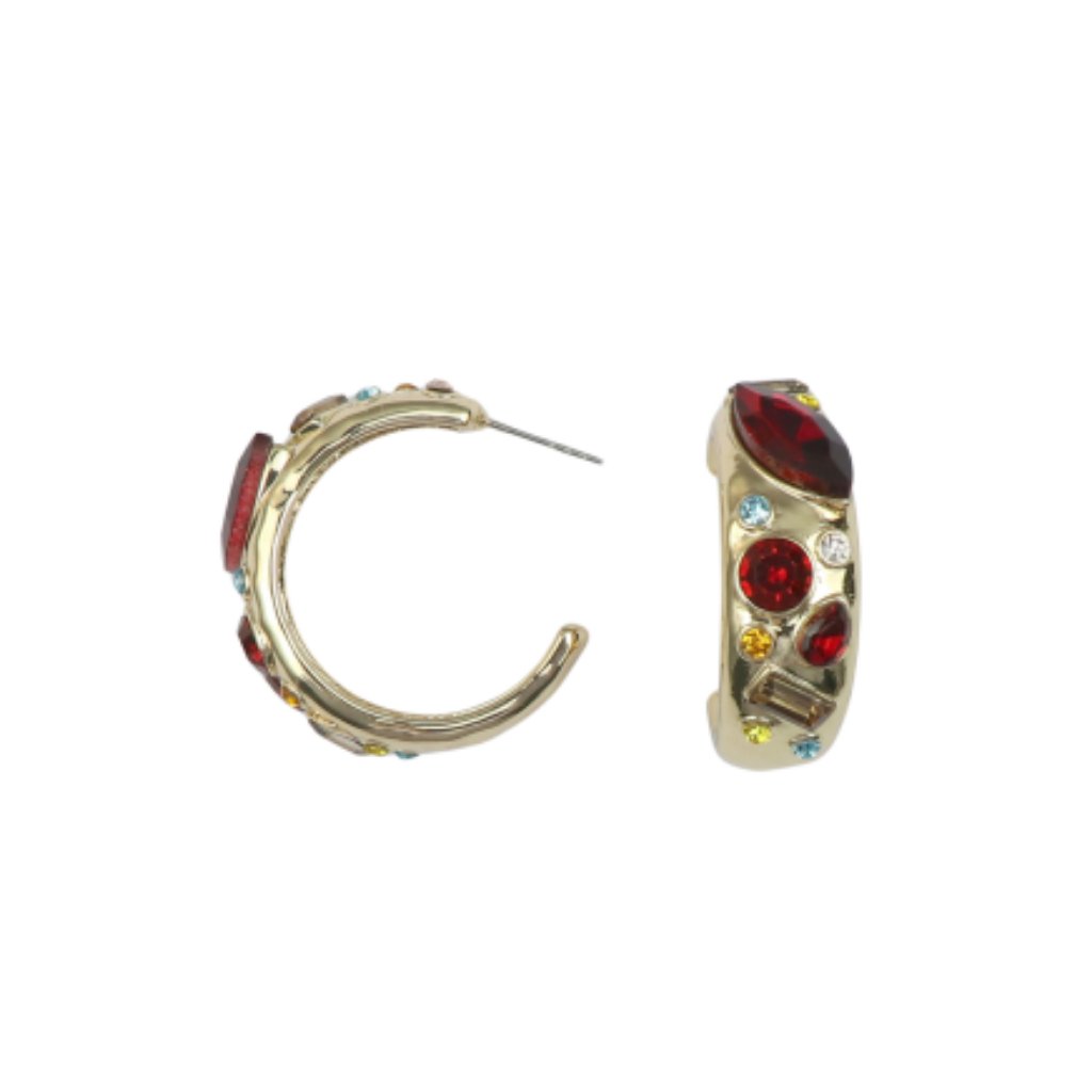 Vintage Vibe Heirloom Gold Hoops | Red & Multi-Gemstone Statement